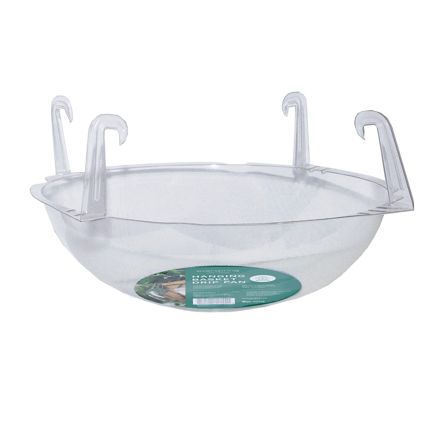 Curtis Wagner Plastics Wire Coco Hanging Basket Drip Pans (5-Pack) | Clear, Round (Top 12” - 14", Depth 3.75") Hanging Plant Tray Saucer with Built-in Hooks & Water Catcher for Indoor & Outdoor