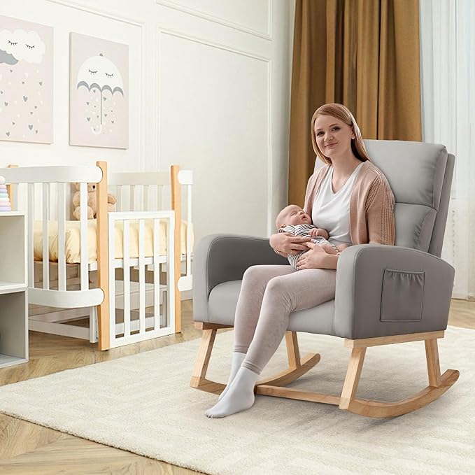 HCHAIRH Rocking Chair Nursery, Leather Nursing Rocking Chairs, Upholstered