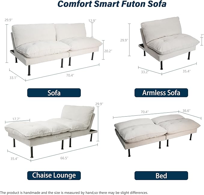 Ribilake 2 Sets 70" Futon Sofa Bed, 4 1 Multi-Function Couch Sleeper