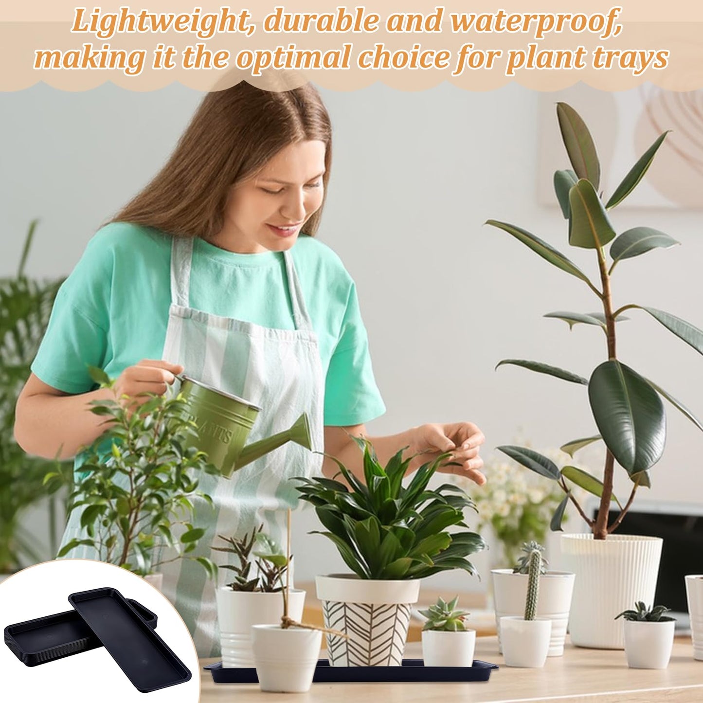 INTERWARM 10 Pack Rectangular Plastic Plant Saucers Tray, 15.67x6Inch Black Plant Water Drip Tray Large Plastic Plants Drip Trays for Indoors Outdoors Flower Pot Garden & Home Decor