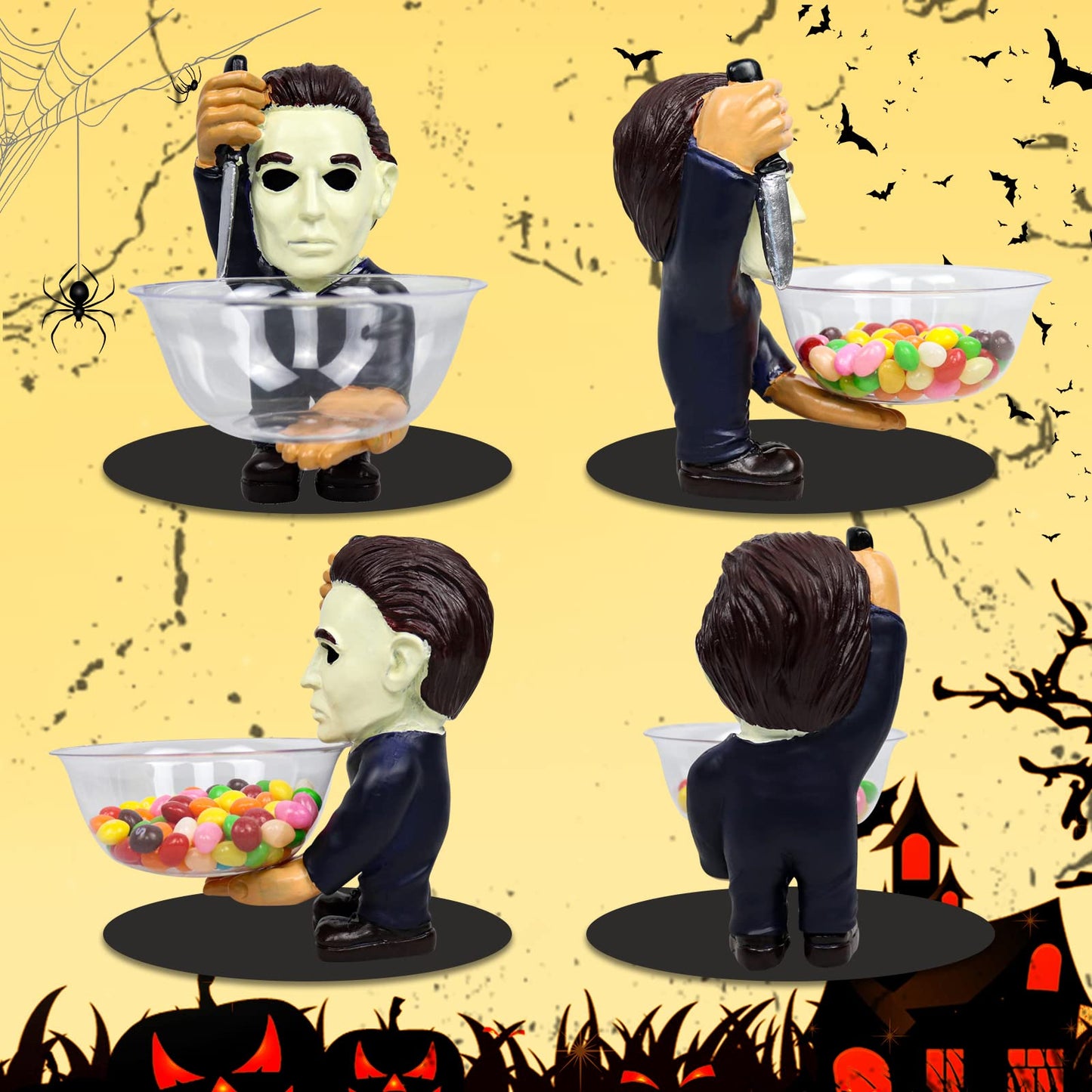Halloween Candy Bowl Holder Horror Movie Gnomes Scary Candy Dish Stand Decorations (Resin) (A)