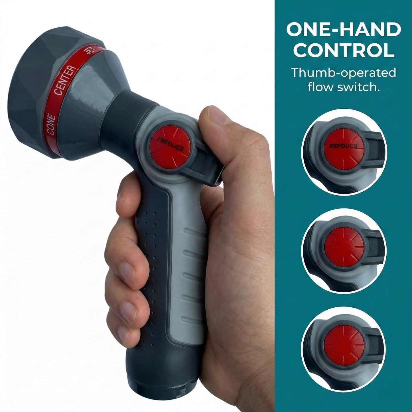 FXFOUCS Garden Hose Nozzle Sprayer-This High Heavy-Duty Spray Nozzle Offer 9 Watering Patterns for Watering Plants,Lawns &Gardens,Washing Cars,Household Cleaning and Showering Pets (Red-black)