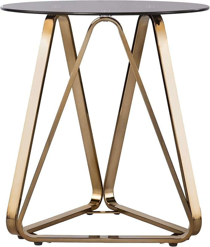 SEI Furniture - Stondon Round End Table - Transitional Design, Champagne Metal