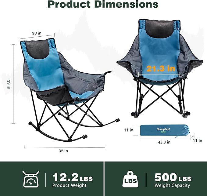 SUNNYFEEL Oversized Rocking Camping Chair, Fully Padded Patio Chair
