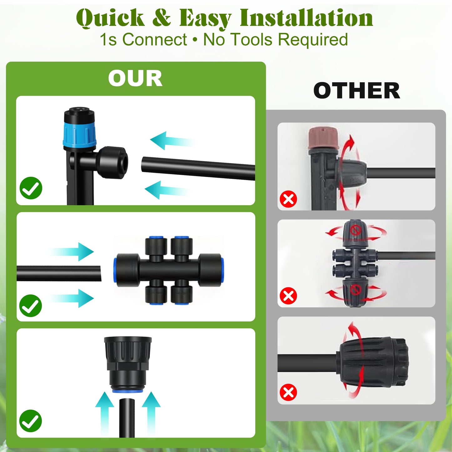 Drip Irrigation Kit for Garden, Automatic Watering System with Quick Connect Fittings, Adjustable Spray Nozzles, Water Saving Irrigation System for Yard, Greenhouse, Lawn & Potted Plants (140FT)