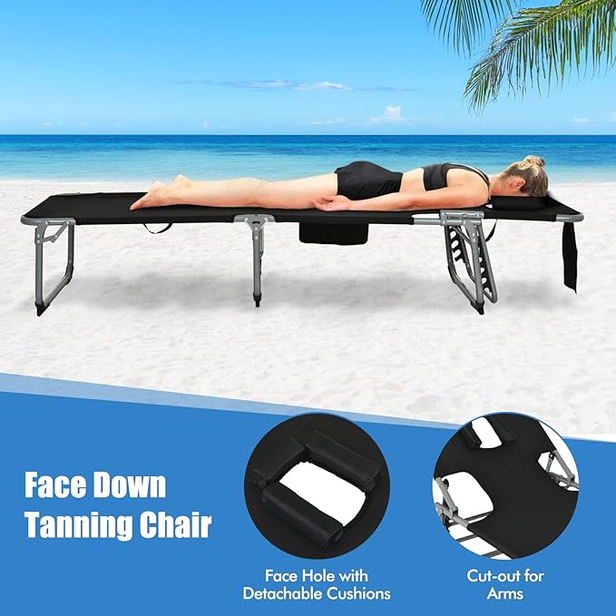 Goplus Tanning Chair, Folding Adjustable Patio Lounge Chair