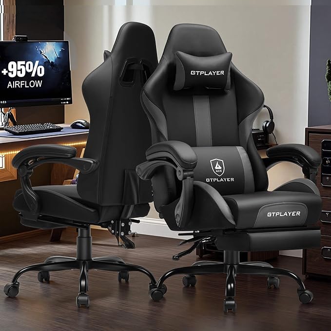 GTPLAYER Gaming Chair with Pocket Spring Cushion, Leather Office Chair with