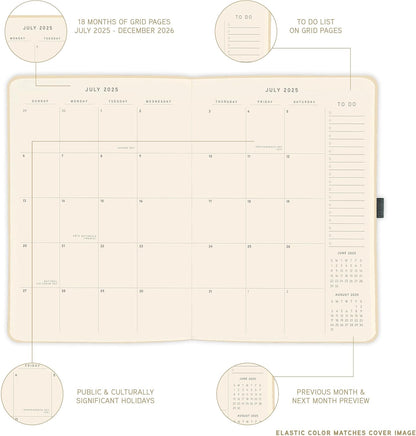 July 2025 – Dec. 2026 Planner by Graphique, Weekly and Monthly Planner, 18 Months Calendar, Olive, 6” x 8”