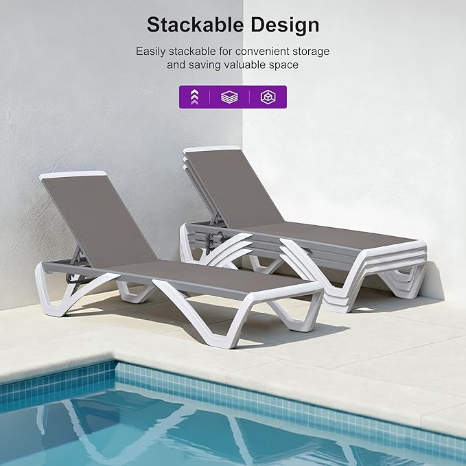 PURPLE LEAF Patio Chaise Lounge Chair Set Outside Aluminum Plastic Stackable