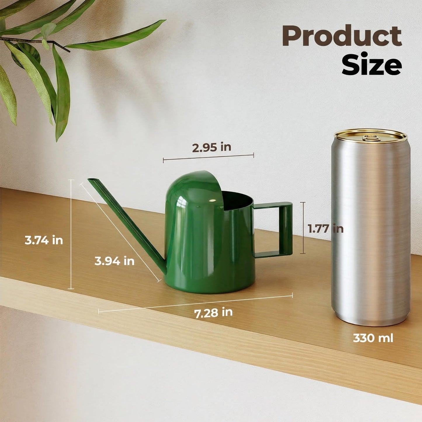 Bamworld Small Watering Can Indoor Outdoor Plant Metal Stainless Steel Long Spoutt Flowers Watering Cans for House Garden Plants 10OZ Watering Bottle Cute Stylish Gardening Decoration(Deep Green)