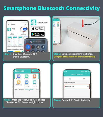ORGBRO Bluetooth Thermal Shipping Label Printer, Z1-Plus Wireless 4X6 Shipping Label Printer for Small Business Office or Home Support iPhone Android Windows macOS Chrome Amazon Ebay Shopify USPS
