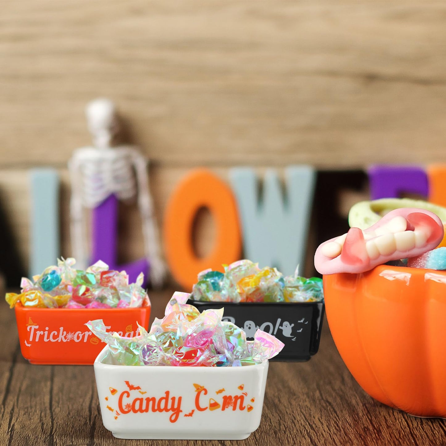 Tanlade 3 Pcs Halloween Candy Bowl Mini Dish for Tiered Tray Decoration, Ceramic Candy Corns Bowl, Party Supplies Holder for Farmhouse Home Housewarming Gift