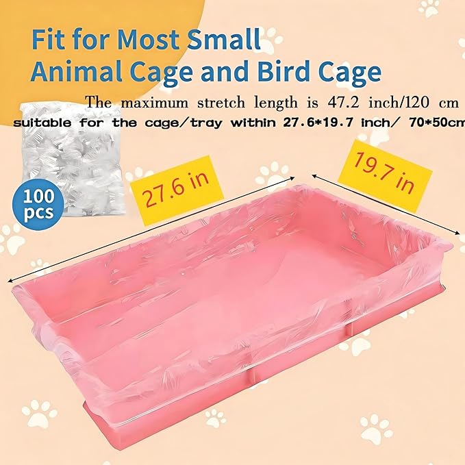 100 Pcs Disposable Cage Liners 27.6' X 19.7'' - Clear, Plastic Toilet Film for Bunny, Hamster, Totoro, Hedgehog, Guinea Pig & Small Animal Habitats