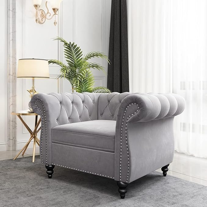 Mid-Century Sofa Chair, Velvet Accent Chair
