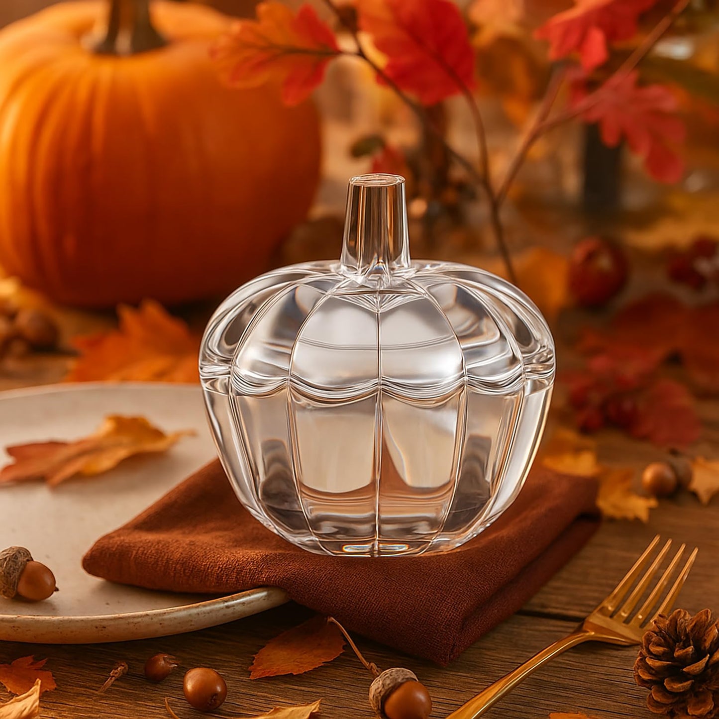 Tanlade 4 Pcs Glass Pumpkin Candy Jar Thanksgiving Candy Bowl Jars with Lids Pumpkin Container with Cover Transparent Target Glass Dish for Thanksgiving Home Party Wedding Decoration