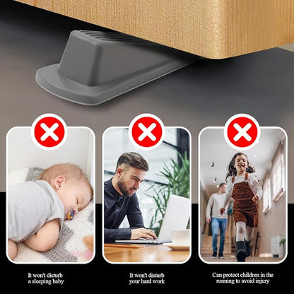 4 Pack Door Stoppers for Bottom of Door, Gray 4.8x2.2x1.3in Door Stops, Rubber Door Stopper Wedge, Sturdy Stackable Door Stops for Floor