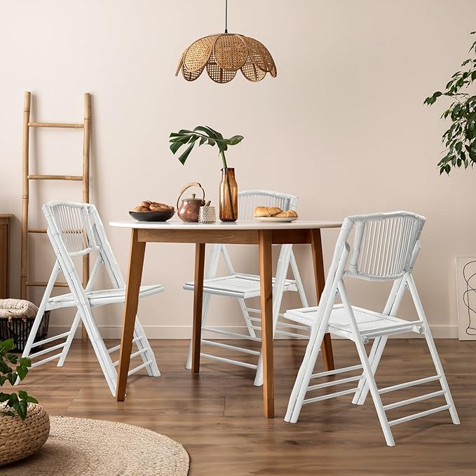 VINGLI Bamboo Folding Chair, Foldable Dining Wood Chairs Comfortable Seat