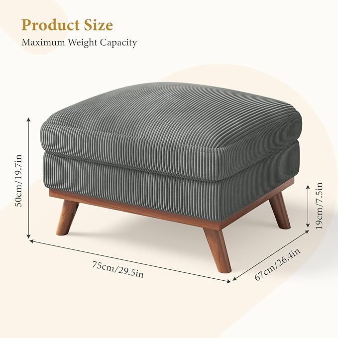 Vesgantti Large Ottoman for Modular Sofa, 29.5" Corduroy Ottoman
