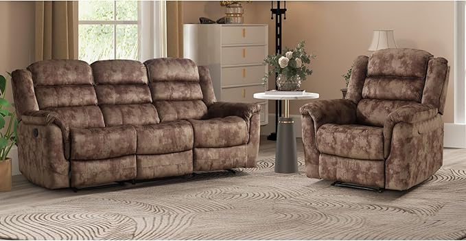 EBELLO 2 Pieces Reclining Couch Furniture Set, Soft Fabric Manual Recliner Sofa