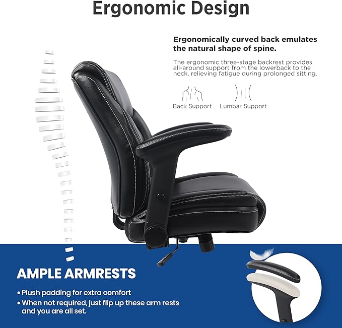 Ergonomic Heavy Duty Mid-Back Padded Bonded Leather Padded