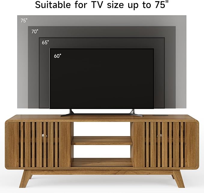 ONBRILL 63-Inch TV Stand for TVs up to 75 Inch, Mid-Century Modern Television