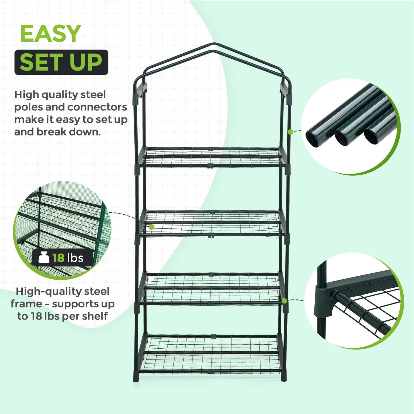 EAGLE PEAK 4-Tier Mini Greenhouse Portable Green House with Shelves & Weather-Resistant PE Cover, Small Greenhouse for Seedlings & Gardening Gifts, 27x19x64 in, Clear/Green
