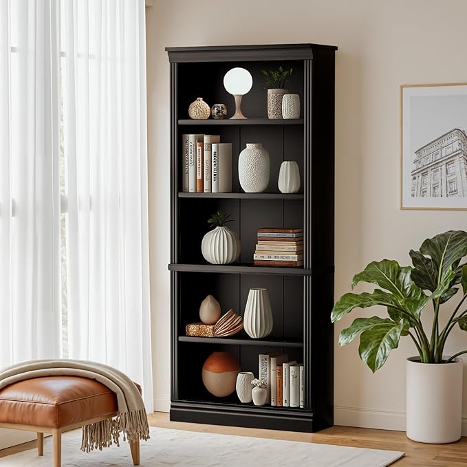 Furniwell Bookcase Bookshelves, 5-Shelf Tall Bookcase 71" Wood Open Display