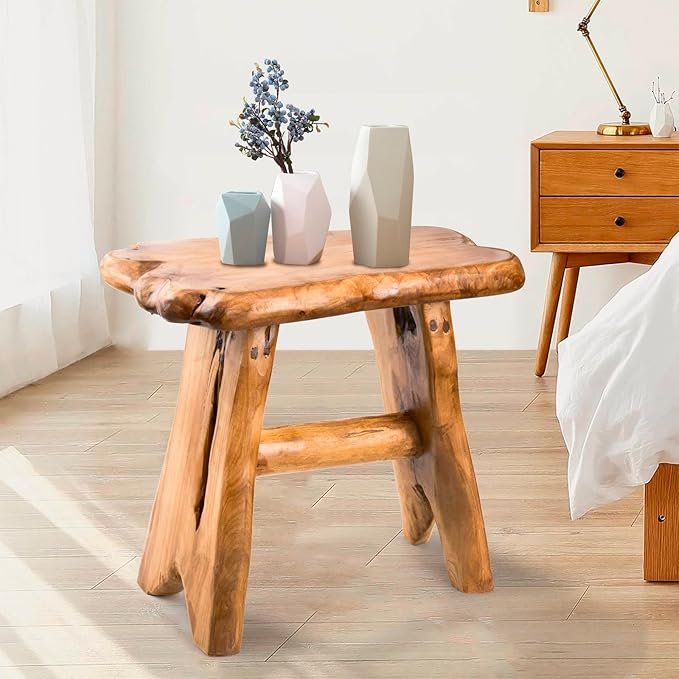 Wood Step Stool, Unique Design Live Edge Wood Stool, Freeform Natural Plant