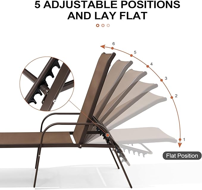 Crestlive Products Outdoor Chaise Lounge Chair, 5-Position Pool Lounge Chairs