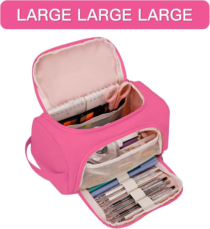 Hsmihair Large Pencil Pouch,Pencil Case Aesthetic,Zipper Pencil Box for Girls Back to School Supplies Emergency Bag Makeup Bag (Deep Pink)