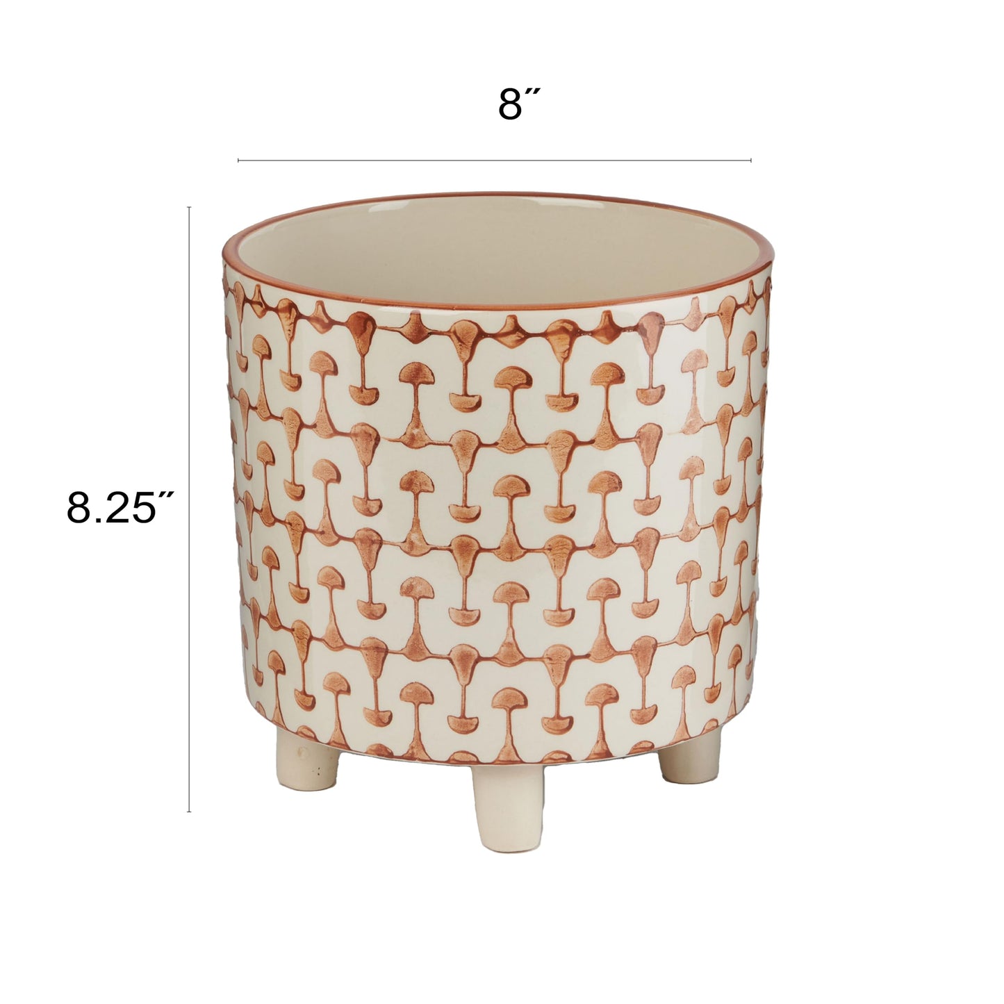 Creative Co-Op Footed Stoneware Planter with Abstract Print, Rust and White