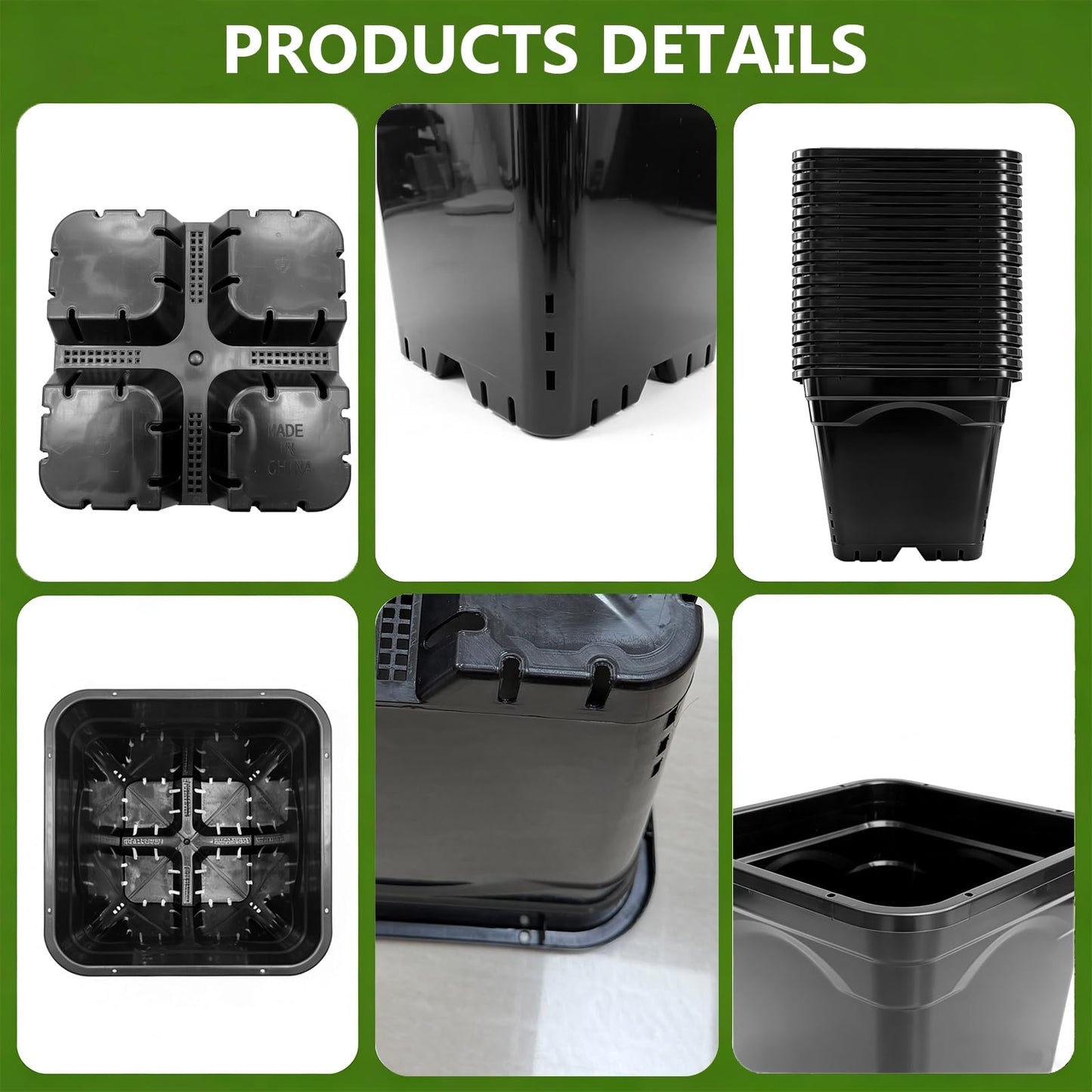CHTASO HG12X12SW 20 Pack 6 Gallon Large Square Nursery Pots, 12 x 12 Inch Black Plastic Plant Nursery Pots Garden Planter for Planting Flowers