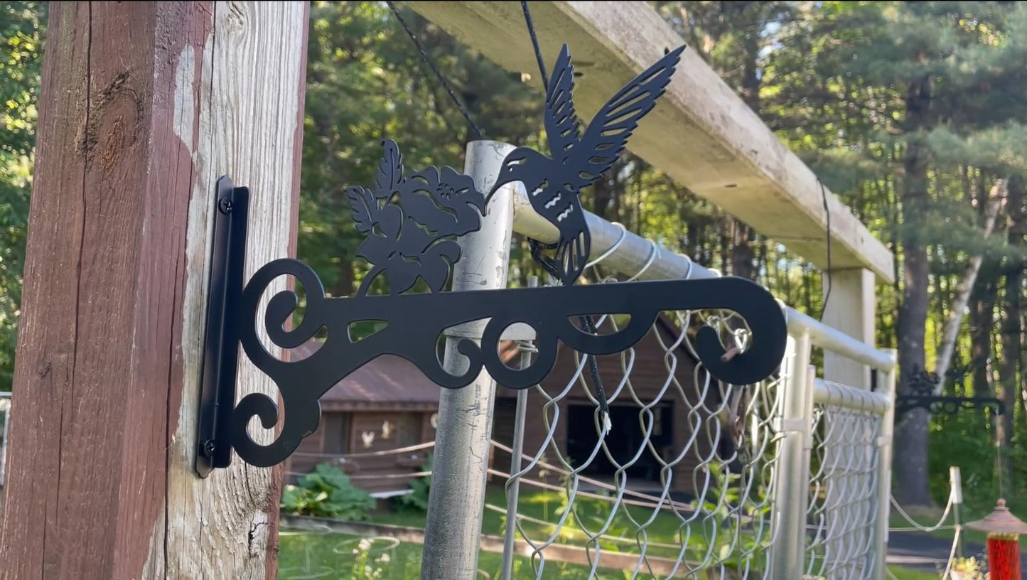 4-Pack 10 Inch Aesthetic Plant Hanger Indoor and Outdoor – Metal Hanging Plant Bracket with Hummingbird Pattern – Heavy Duty Plant Hooks for Hanging Flower Baskets, Bird Feeder, Wind Chime, Lantern