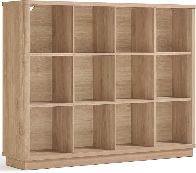 Joaxswe 12 Cube Storage Organizer, Wood Floor Standing 3-Tier Cubby Bookcase