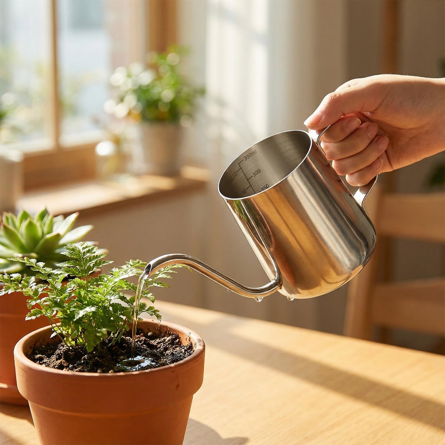 350ml Small Watering Can for Indoor Plants, 12oz Mini Plant Watering Pot with Long Spout and Handle, Silver Tiny Stainless Steel Watering-Can for Outdoor Indoor Plants Flower Garden
