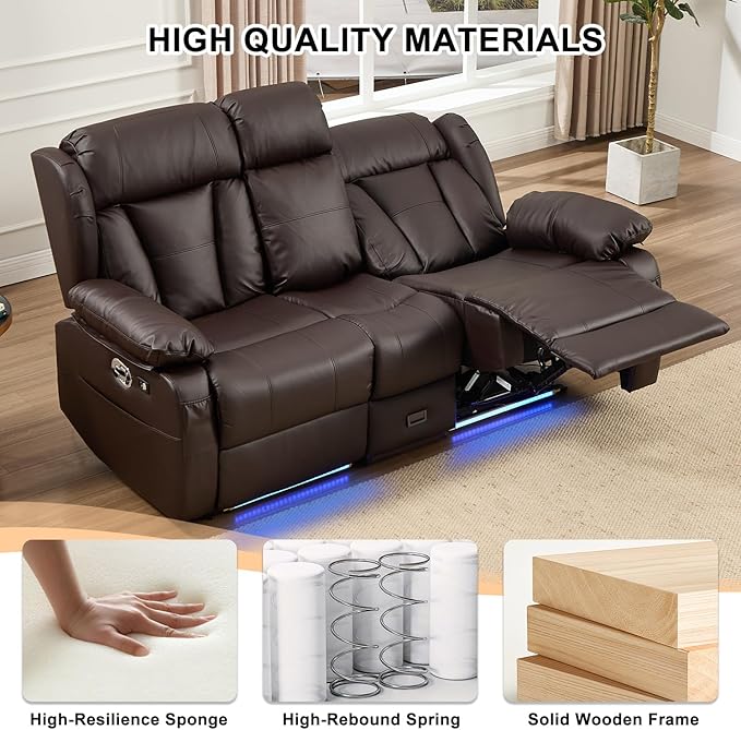 Loveseat Recliner Sofa, RV Recliner Couch, Manual Reclining Loveseat