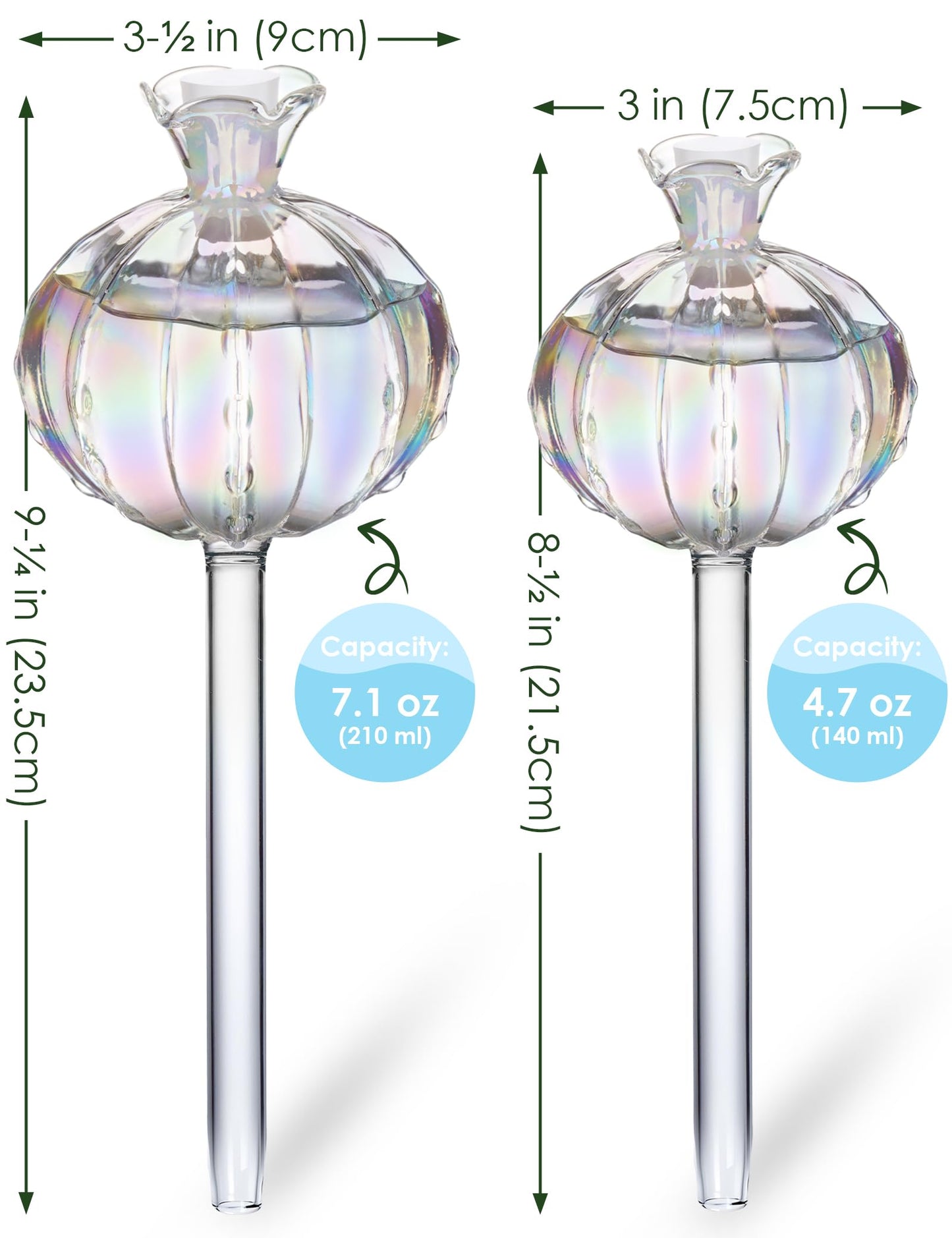 NiHome Cactus-Shaped Glass Plant Self-Watering Globes 6-Pack, Glass Waterer Stakes for Potted Plants, Automatic Mini Irrigation System, Adorable Gardening Tool (Iridescent, 3 Large + 3 Medium)
