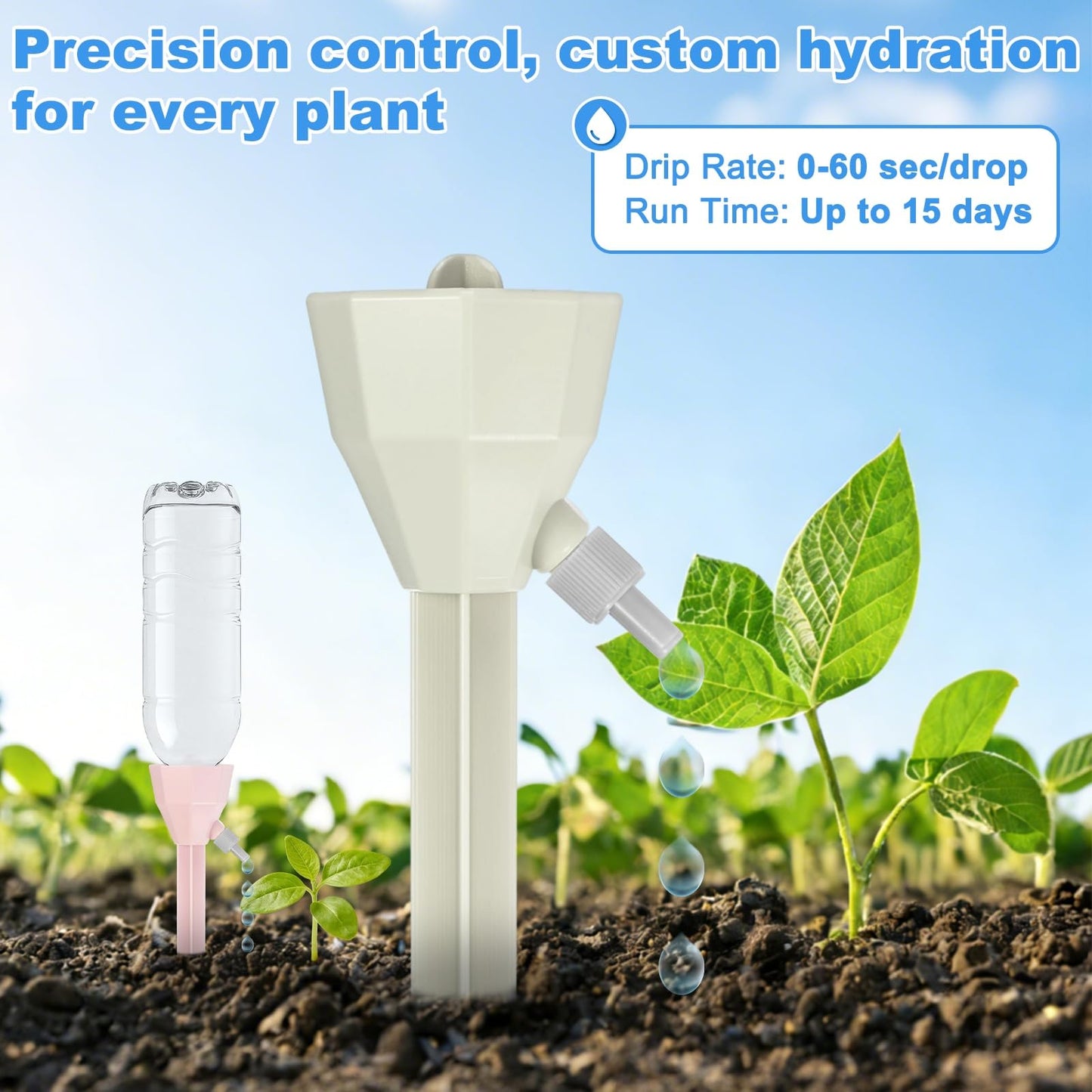 M METERXITY 8-Pack Self Watering Spikes for Plants, 6 Inch Plastic Plant Watering Devices with 8 Stoppers for Indoor/Outdoor Pots, Garden Water Planter System [Beige/Pink]