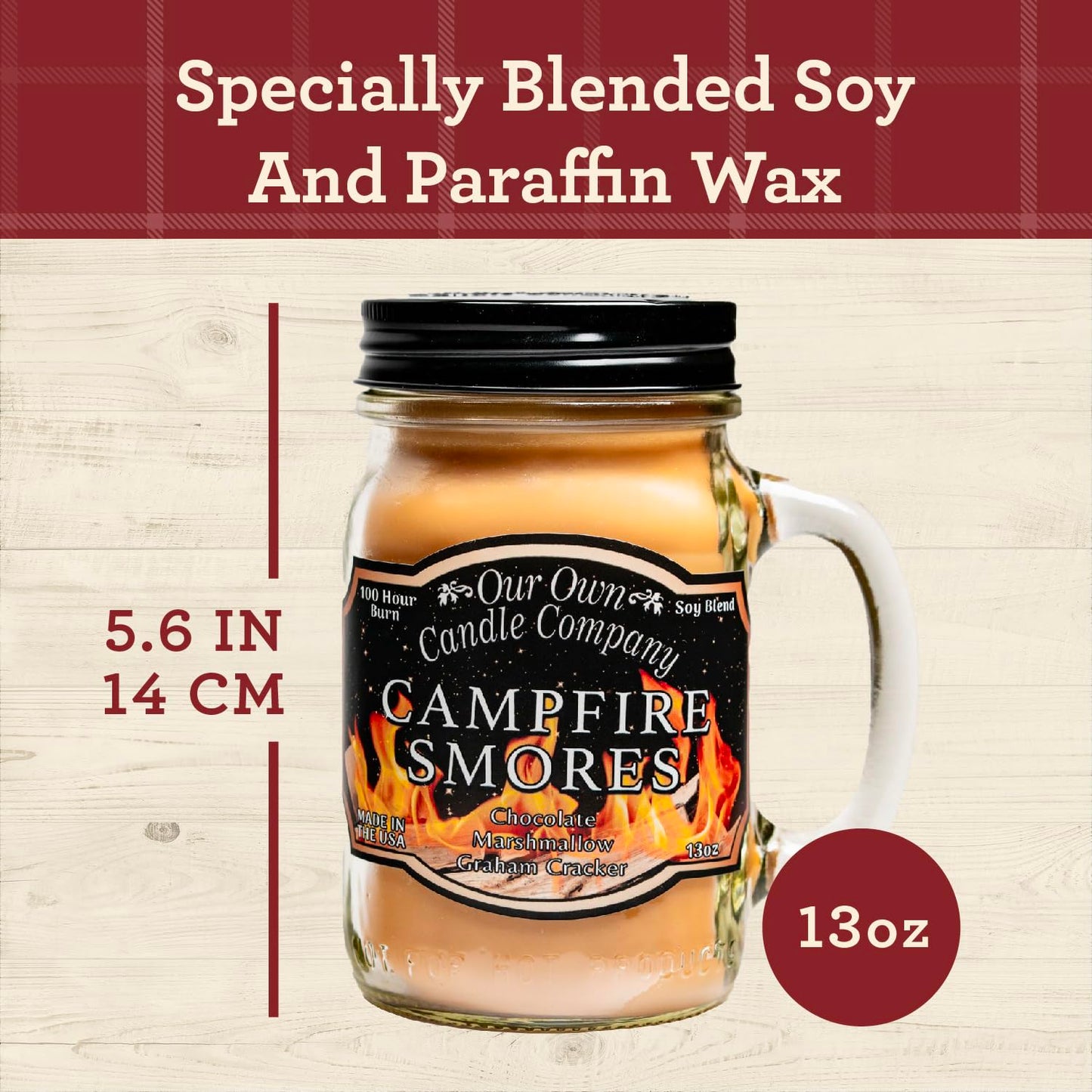 Our Own Candle Company Campfire S’Mores Scented Candle, Mason Jar, 13oz, Long Lasting 100 Hour Burn, Fall & Holiday Gift