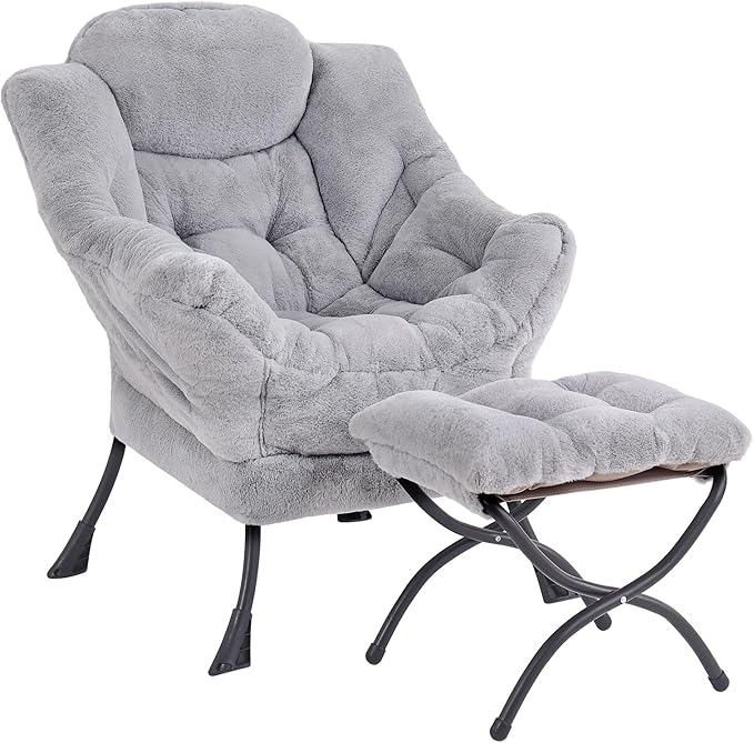 Lazy Chair with Ottoman, Modern Accent Lounge Leisure Sofa with Armrests