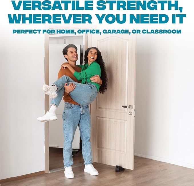 STRONGEST HOME Stoppers for Bottom of Door – Heavy Duty Metal Rubber Door Stopper, Non-Slip Door Stop for Heavy Doors, Works on Wood, Tile & Carpet Floors, Folding Black 1 PC + 1 White Wall Protectors