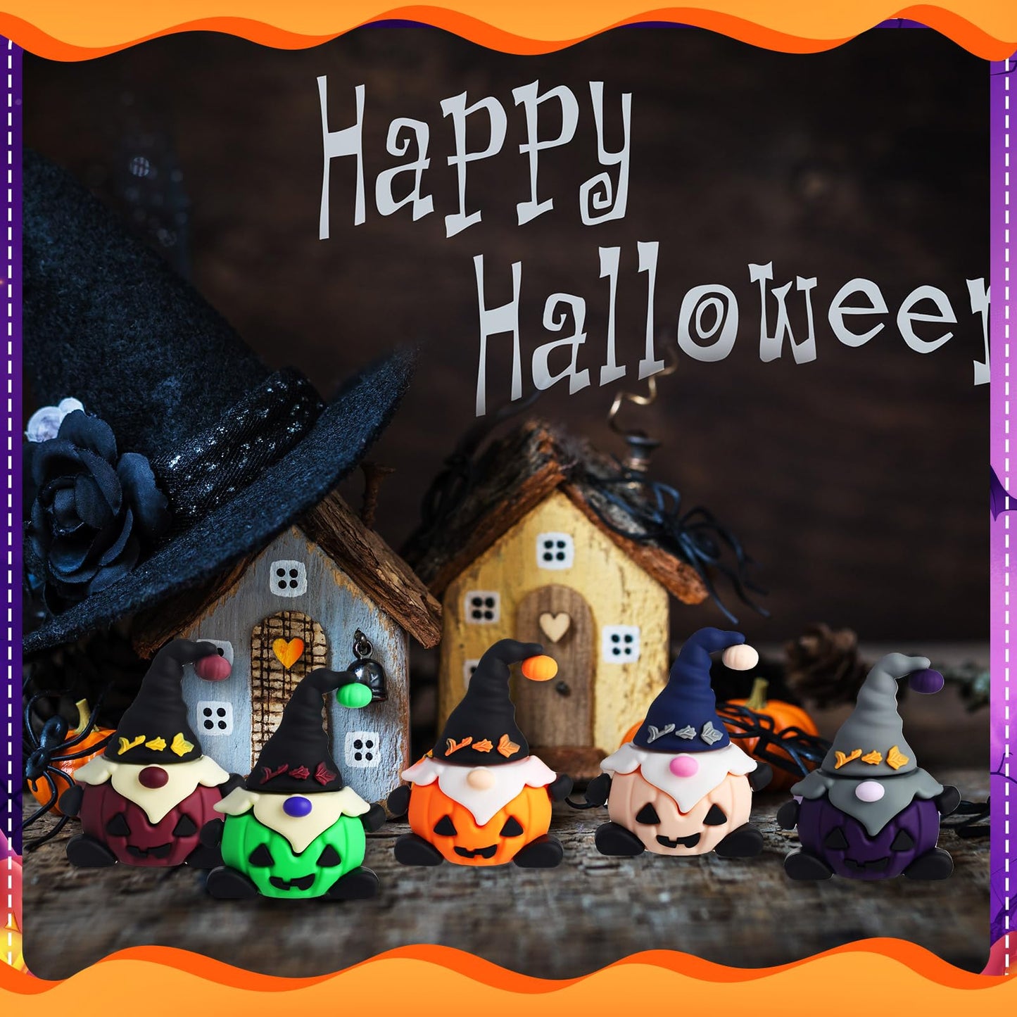 Jetec 100 Pcs Mini Halloween Gnomes Figurines to Hide Pumpkin Miniature Gnomes Tiny Figurines Ornaments for Halloween Home Table Decorations