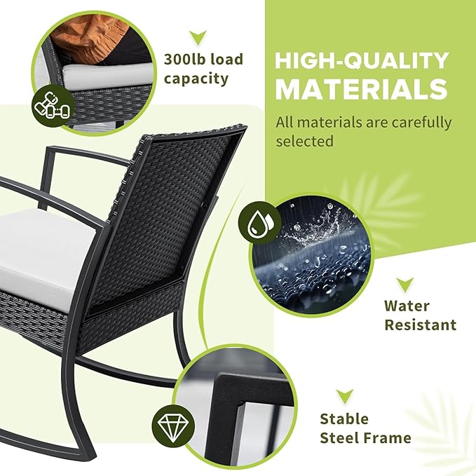 Homall Patio Furniture Set 3 Piece Resin Outdoor Bistro Set Rocking Patio Chairs