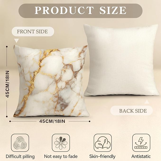 OBSEDE Gold Foil Marble Decorative Throw Pillow Covers 18 × 18 in, Couch
