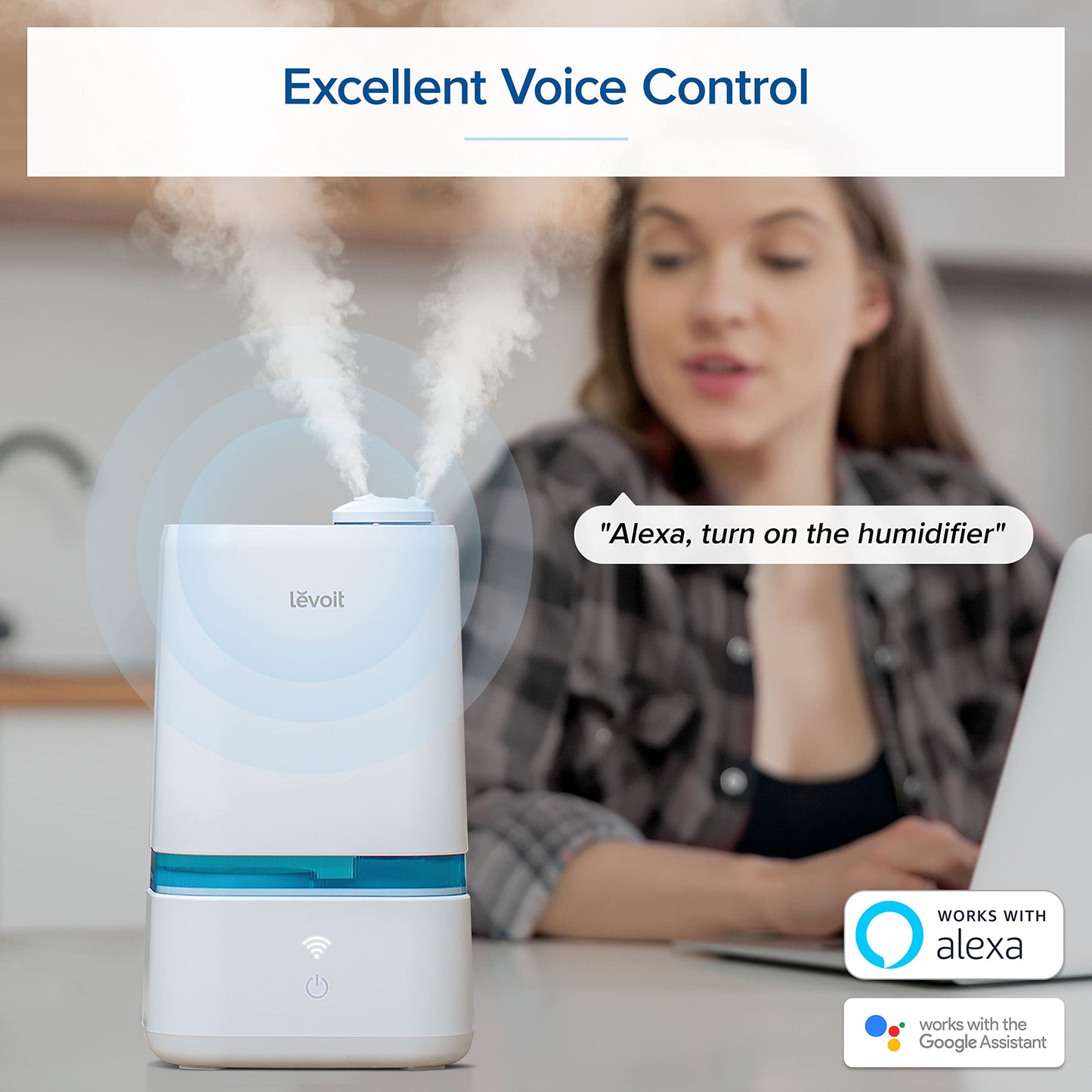LEVOIT 4L Humidifiers for Bedroom Large Room & Essential Oil Diffuser, Quiet Cool Mist for Home, Baby and Plants, Last up to 40Hours, Dual 360° Rotation Nozzles, Handle Design, Auto Shut Off, Blue