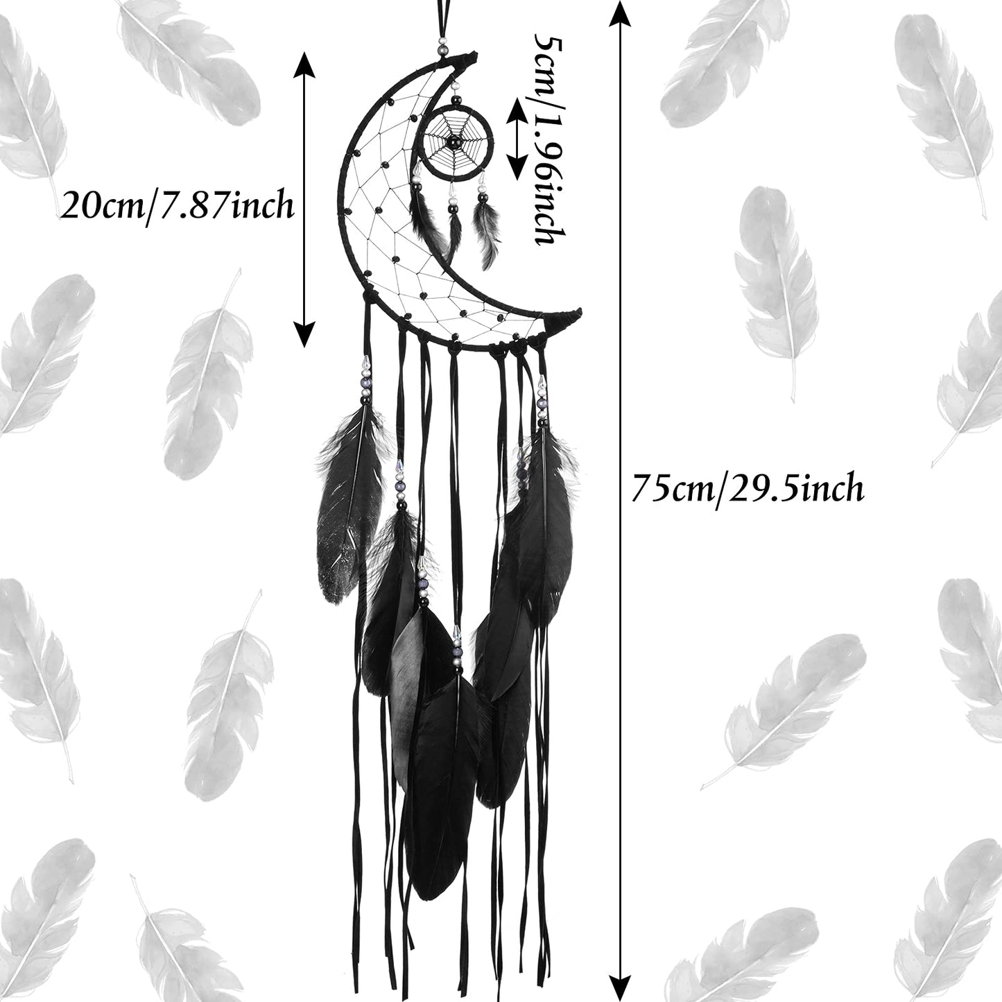 Jetec 3 Pcs Dream Catcher Moon Sun Star Design Handmade Traditional Craft Ornament Wall Art Hanging Home Decoration for Bedroom Room Decor Wedding Halloween Christmas Decorations Gift(Black)