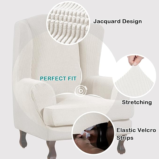 Turquoize Wingback Chair Covers 2 Piece Wing Chair Slipcover Stretch Slipcovers