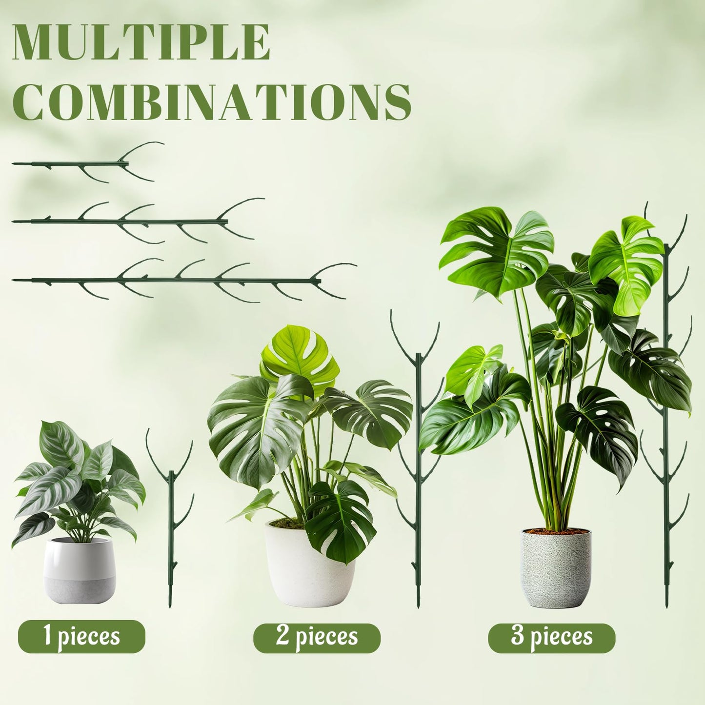 BrightRow 12 Pcs Stackable Plant Support Stakes with 1 Roll 2 M Stickers, 1 Roll 20 Cable Ties, 10 Clips, Stackable Plant Support Stakes for Indoor Outdoor Plants Potted Monstera Climbing Plants