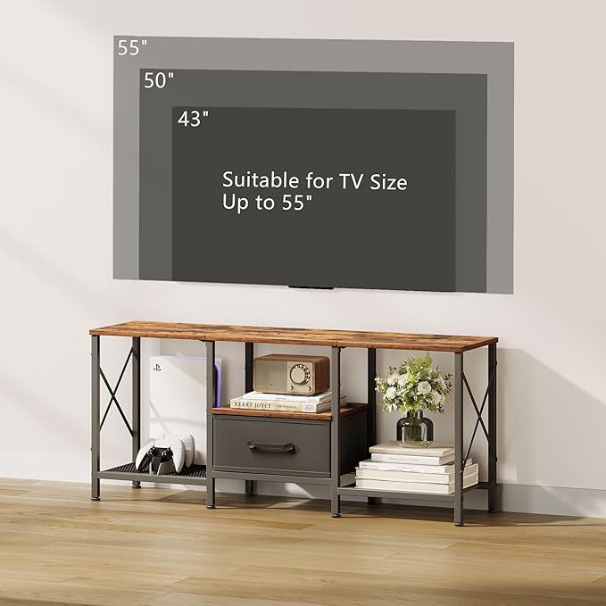 JARHETUN TV Stand with Fabric Drawer, Entertainment Center