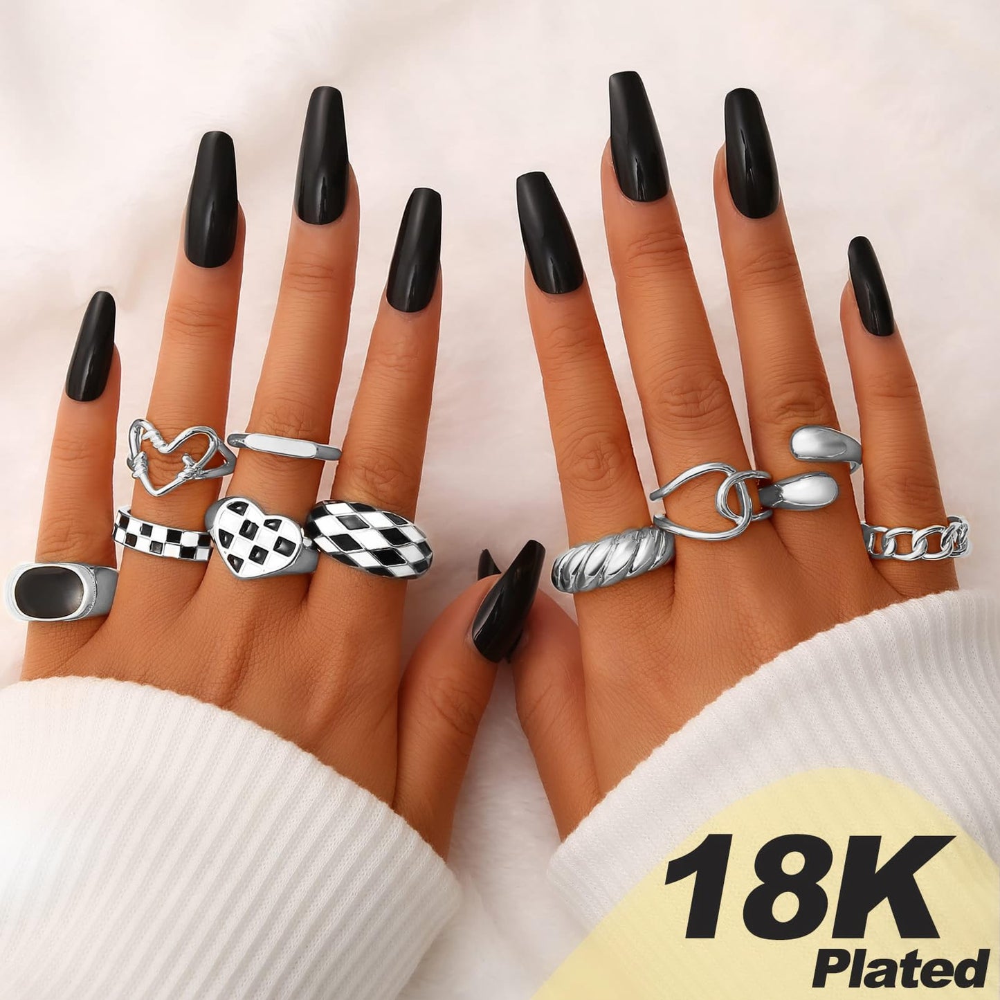 FAXHION 12PCS Gold Stackable Rings Set for Women, 18K Gold Plated Open Stacking Knuckle Ring, Adjustable Chunky Signet Band Statement Ring for Gift